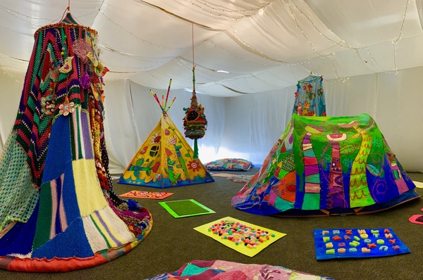 Colourful tee pees and quiet tent at the Knox Festival Chill Out Space