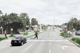 Artist impression of new traffic lights for pedestrians on Mountain Highway.