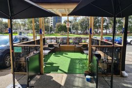 Outdoor dining parklet at Code 9 Cafe, Wantirna South