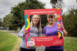 Lewis Park Reserve parkrun co-founders Meagan Edwards and Anita Schwarzbauer.