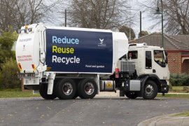 New Knox City Council waste bin collectrion truck driving in a street