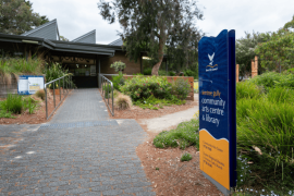 Sign at entrance to Ferntree Gully Community Arts Centre & Library