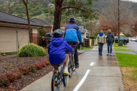 Pedestrians and cyclists on a shared path