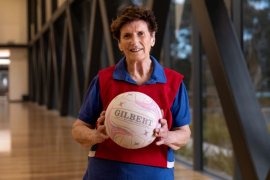 Walking netball player Margot Capuano at Knox Netball Centre,