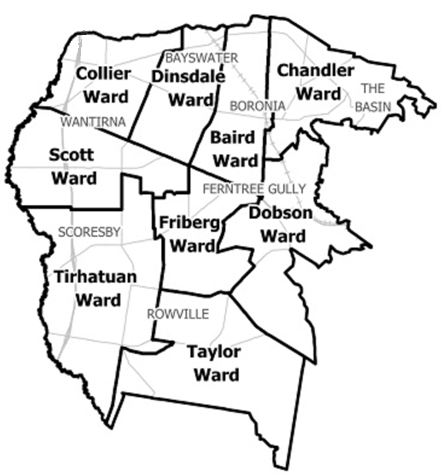 Map of the 9 wards in Knox